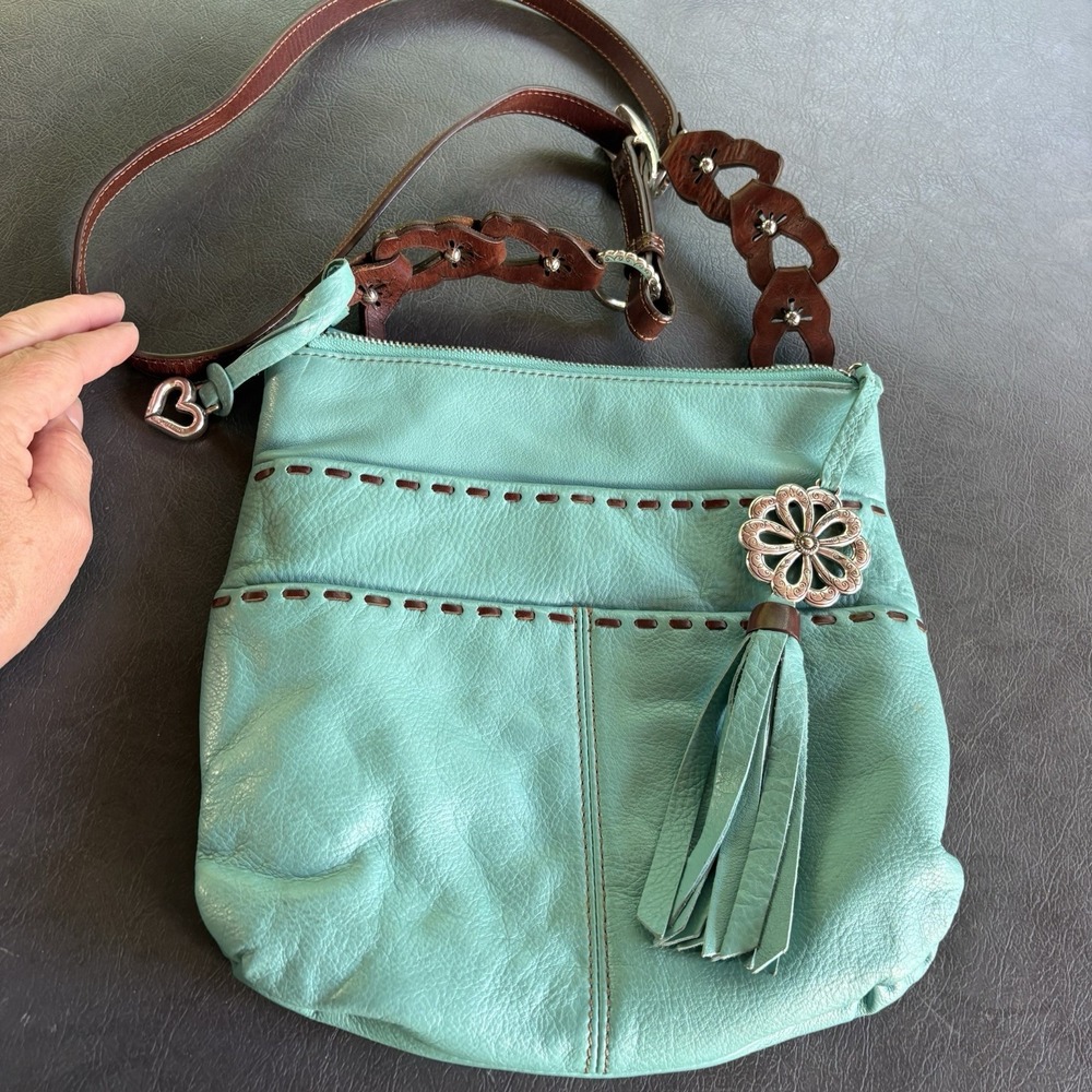 BRIGHTON KODA COLLECTION Teal LEATHER CROSSBODY MESSENGER BAG Heart L896041